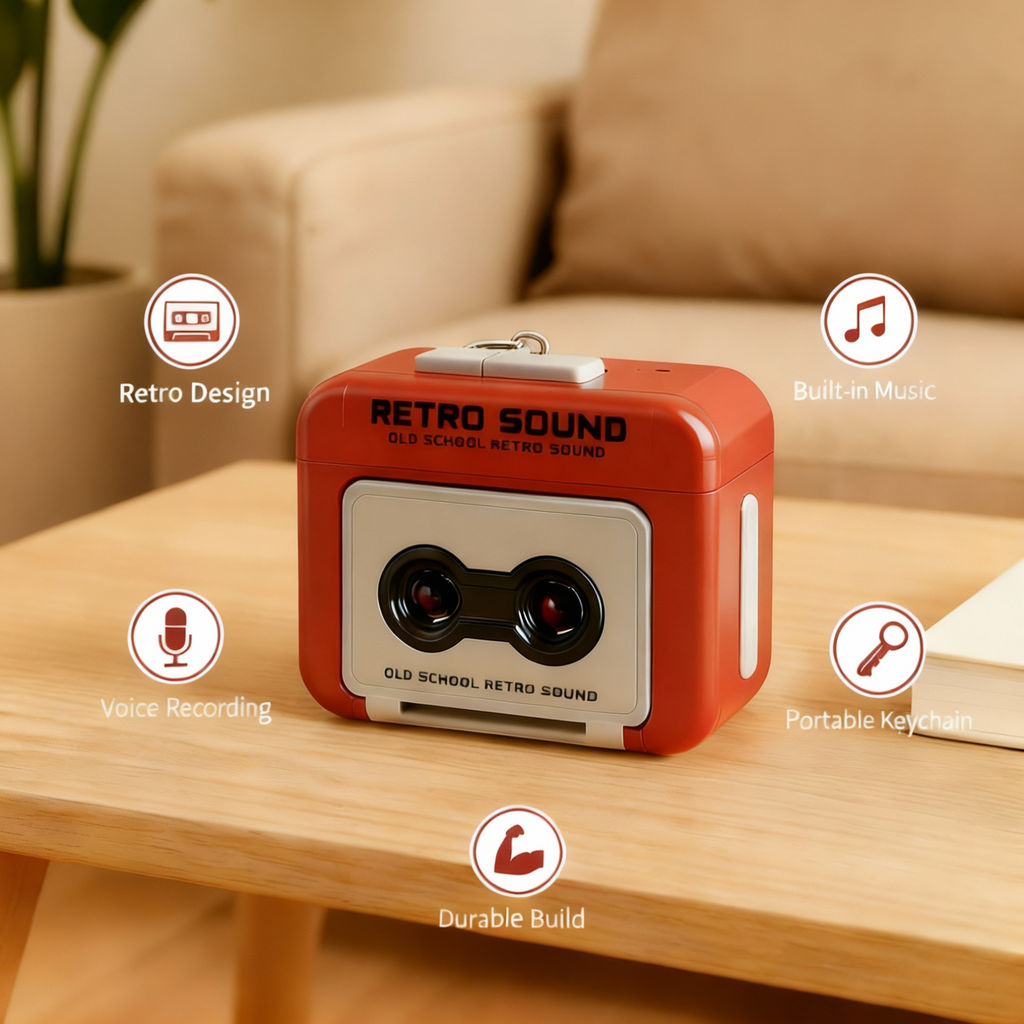 RetroSound™ – Mini Cassette Keychain with Voice Recorder