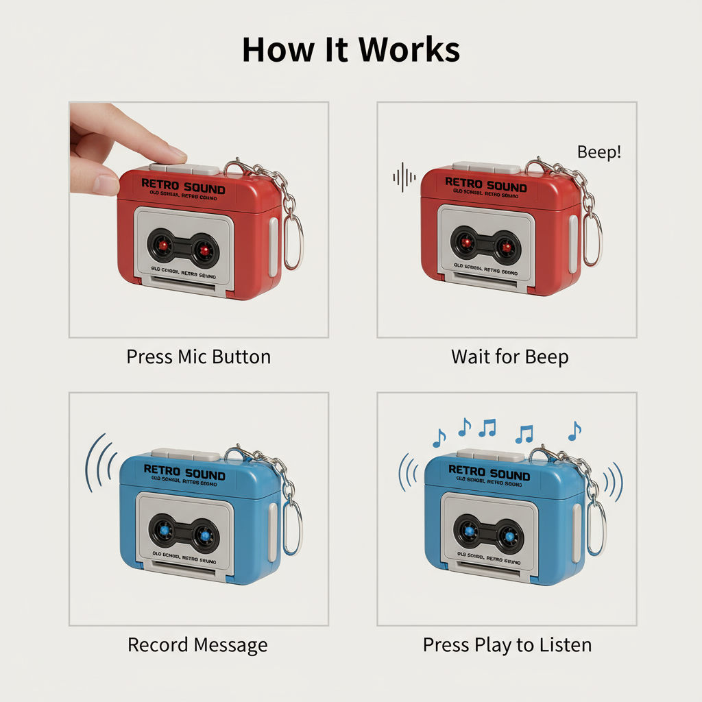 RetroSound™ – Mini Cassette Keychain with Voice Recorder
